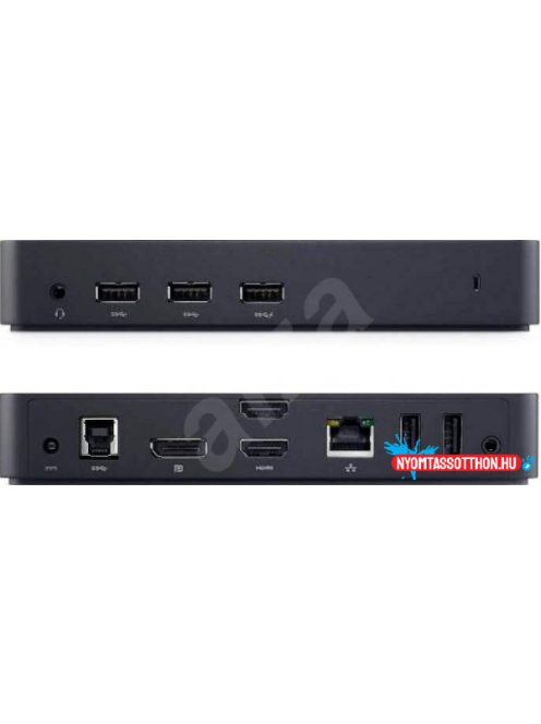 Dell Docking Station D3100 USB 3.0 csatlakozás, Portok: 1x DisplayPort, 2x HDMI (max. 2048 x 1152) output, 3x SuperSpeed USB 3.0, 
2x USB 2.0 port, Gigabit Ethernet, 2x 3,5mm audio out, (1x HDMI -> D