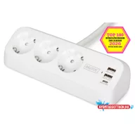   DIGITUS DA-70626 3 aljzatos 2x USB-A 1x USB-C fehér 1,5m asztali elosztó