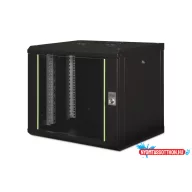   DIGITUS DN-19 09-U-SW Unique 19" 9U 509x600x450mm lapraszerelt üvegajtós fekete Unique fali rack szekrény
