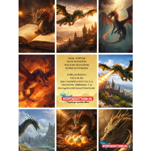 2026 Sárkányok –  fali naptár (A4)