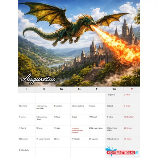 2026 Sárkányok –  fali naptár (A4)