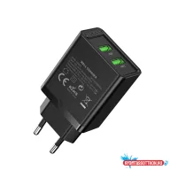 Vention USB-A+A (2port, 18W/18W,fekete), töltő