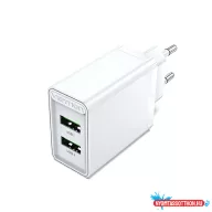 Vention USB-A+A (2port, 18W/18W,fehér), töltő