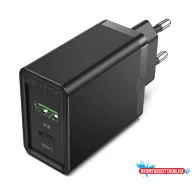 Vention USB-A+C (2port, 18W/20W,fekete), töltő