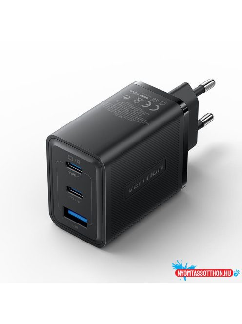 Vention USB-C+C+A (65W/65W/60W, 3-portos GaN, fekete), töltő