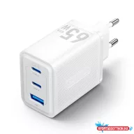   Vention USB-C+C+A (65W/65W/60W, 3-portos GaN, fehér), töltő