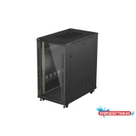 Lanberg FF01-6022-12B 19" 22U SZÉL:600mm MÉLY:1000mm MAG:1200mm lapraszerelt üvegajtós fekete szerv