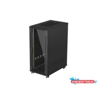   Lanberg FF01-6027-12B 19" 27U SZÉL:600mm MÉLY:1000mm MAG:1373mm lapraszerelt üvegajtós fekete szerver szekrény
