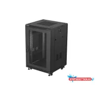   Lanberg FF01-6618-23B 19" 18U SZÉL:600mm MÉLY:600mm MAG:900mm lapraszerelt hálós fémajtós fekete álló rack szekrény