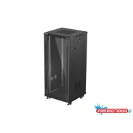 Lanberg FF01-6627-12B 19" 27U SZÉL:600mm MÉLY:600mm MAG:1381mm lapraszerelt üvegajtós fekete álló r