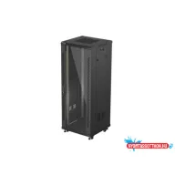 Lanberg FF01-6632-12B 19" 32U SZÉL:600mm MÉLY:600mm MAG:1603mm lapraszerelt üvegajtós fekete álló r