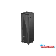 Lanberg FF01-6642-12B 19" 42U SZÉL:600mm MÉLY:600mm MAG:2047mm lapraszerelt üvegajtós fekete álló r