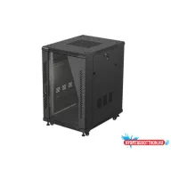   Lanberg FF01-6818-12B 19" 18U SZÉL:600mm MÉLY:800mm MAG:900mm lapraszerelt üvegajtós fekete álló rack szekrény