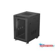   Lanberg FF01-6818-23B 19" 18U SZÉL:600mm MÉLY:800mm MAG:900mm lapraszerelt hálós fémajtós fekete álló rack szekrény