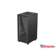 Lanberg FF01-6827-12B 19" 27U SZÉL:600mm MÉLY:800mm MAG:1381mm lapraszerelt üvegajtós fekete álló r