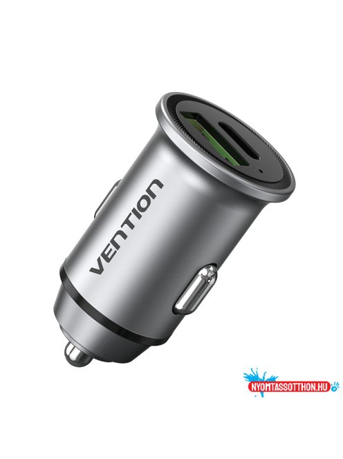 Vention USB-A+C (2port,18/20W, szürke, szivargyújtós), töltő