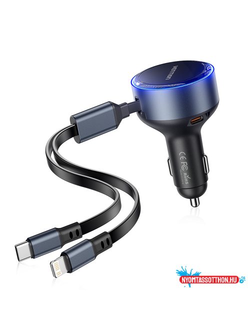 Vention USB-C*2+Lightning (3port,30W, szivargyújtós), töltő