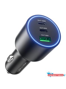   Vention USB-A+C*2 (3port,100/75/36W, fekete,szivargyújtós), töltő