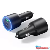  Vention USB-A+C*2 (3port,100/30/18W, fekete,szivargyújtós), töltő