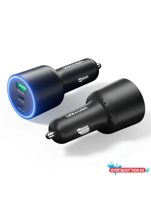 Vention USB-A+C*2 (3port,100/30/18W, fekete,szivargyújtós), töltő