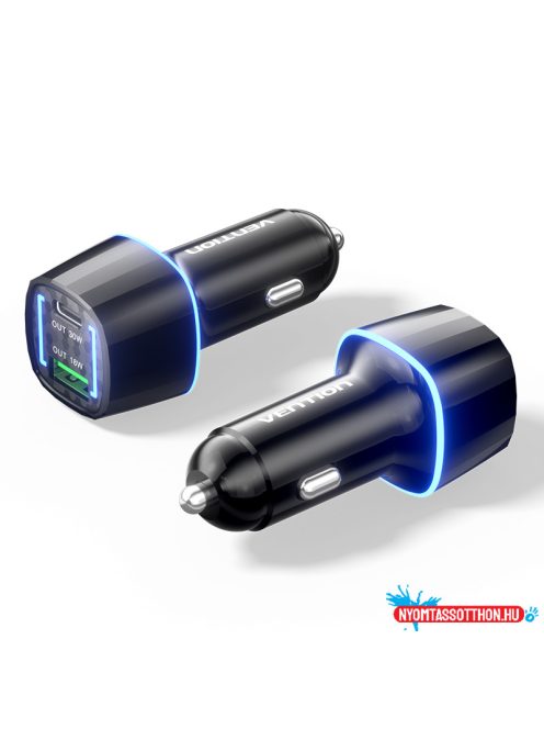 Vention USB-C+A (2port,30W, fekete, szivargyújtós),Vention