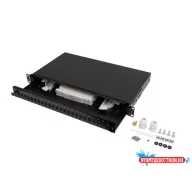 Lanberg FOP1-24SS-LDB 19" 1U 24xSC szimplex 24xLC duplex kihúzható kötőkazettával szerelt fekete op