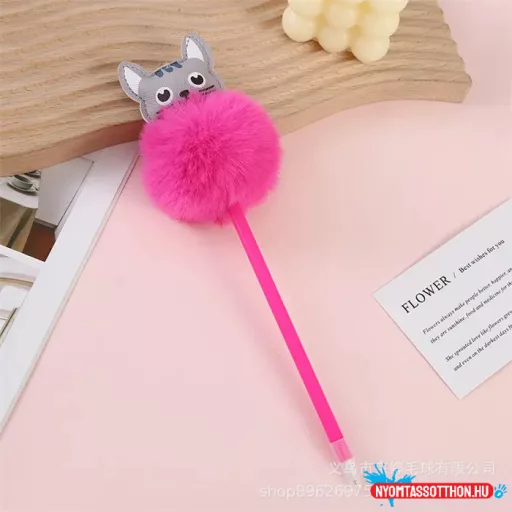 Szőrös cicás toll - szürke cicával