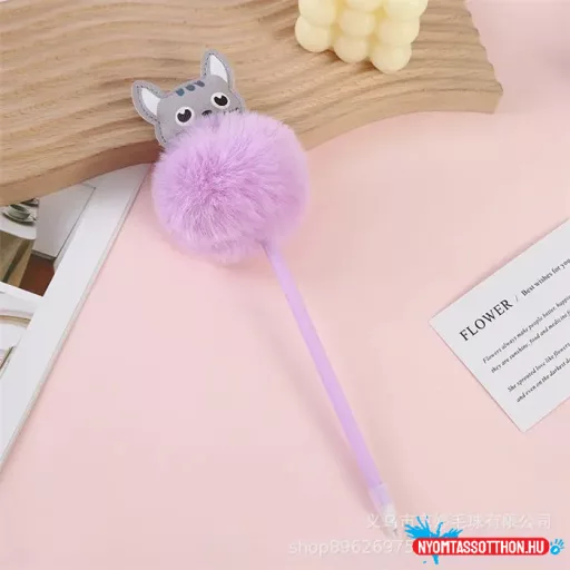 Szőrös cicás toll - szürke cicával