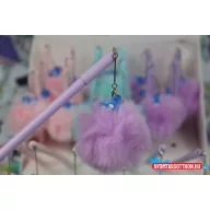 Színes pompom unikornis fekete zselés toll, 0.5mm