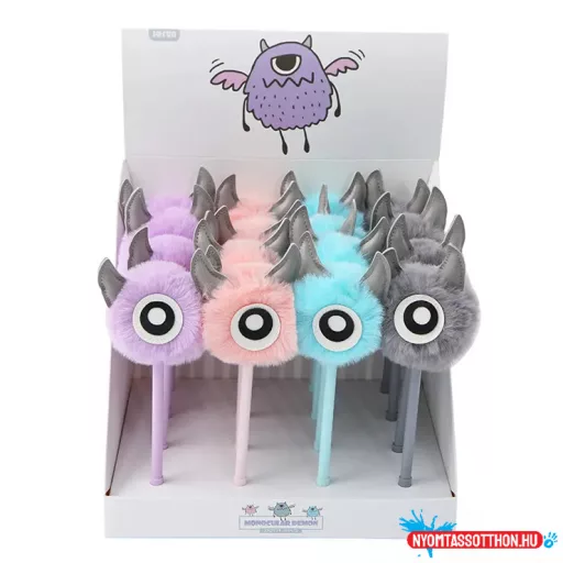 Szőrös és szarvas egyszemű fekete zselés toll, 0.5mm