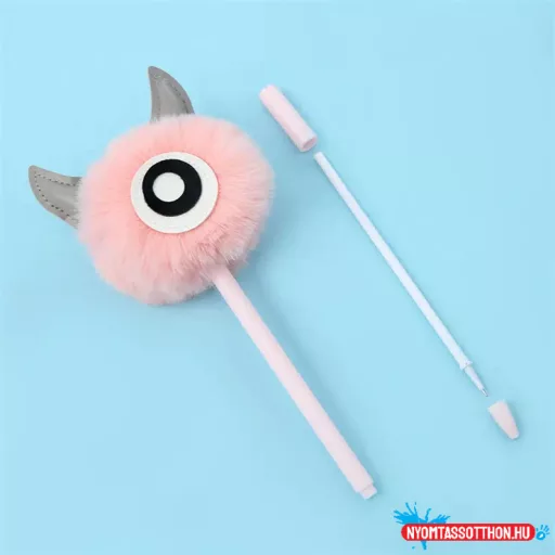 Szőrös és szarvas egyszemű fekete zselés toll, 0.5mm