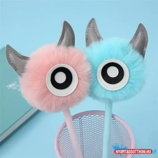 Szőrös és szarvas egyszemű fekete zselés toll, 0.5mm