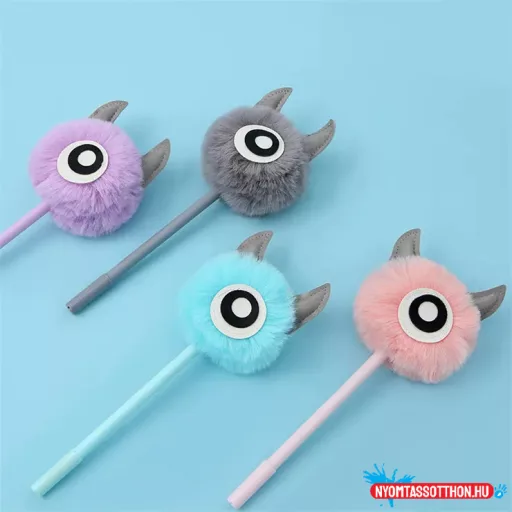 Szőrös és szarvas egyszemű fekete zselés toll, 0.5mm