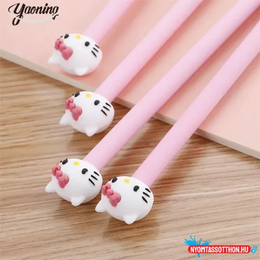 HelloKitty pink testű fekete zselés toll, 0.5mm