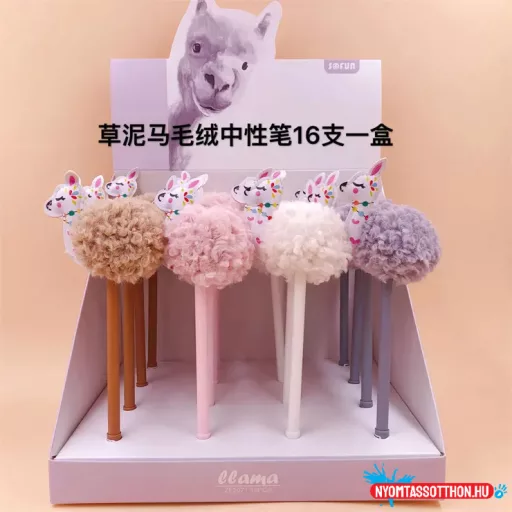 Bolyhos láma fekete zselés toll, 0.5mm