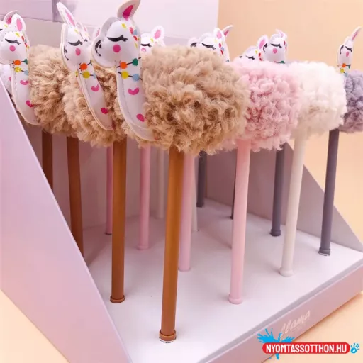 Bolyhos láma fekete zselés toll, 0.5mm