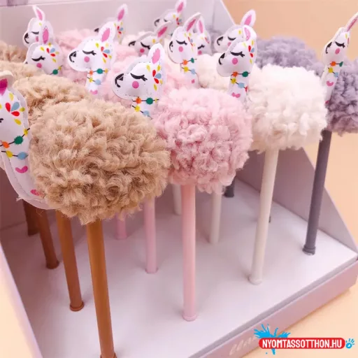 Bolyhos láma fekete zselés toll, 0.5mm