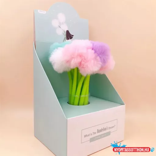 Szőrös bolyhos virág fekete zselés toll, 0.5mm