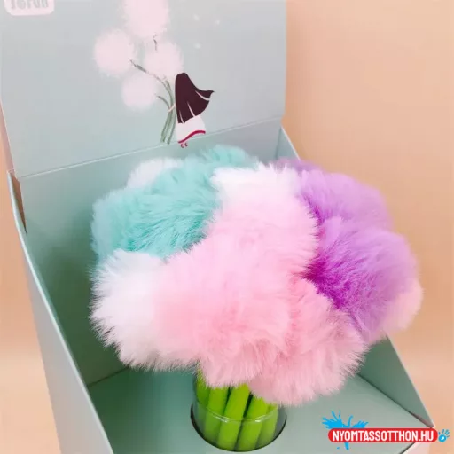 Szőrös bolyhos virág fekete zselés toll, 0.5mm