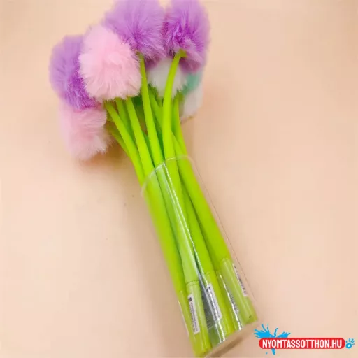 Szőrös bolyhos virág fekete zselés toll, 0.5mm