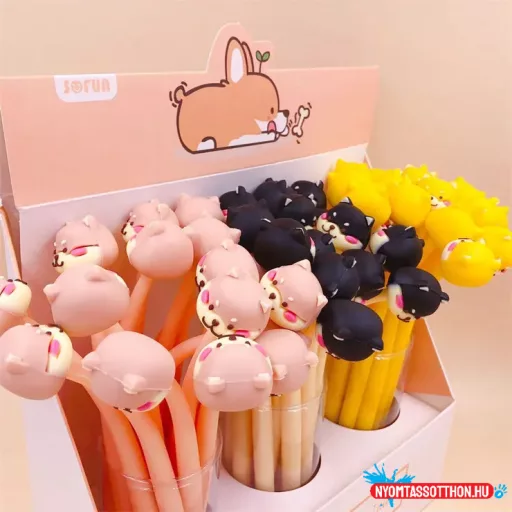 Imádnivaló corgis fekete zselés toll, 0.5mm