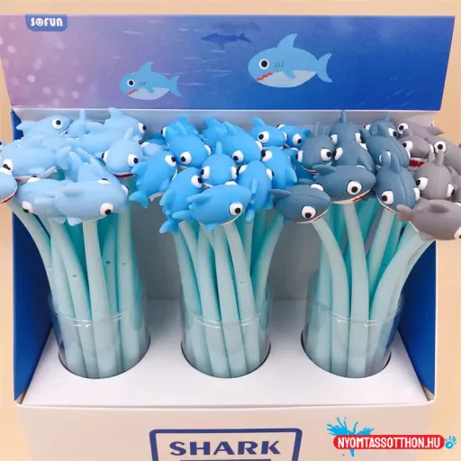 Cápa formájú fekete zselés toll, 0.5mm