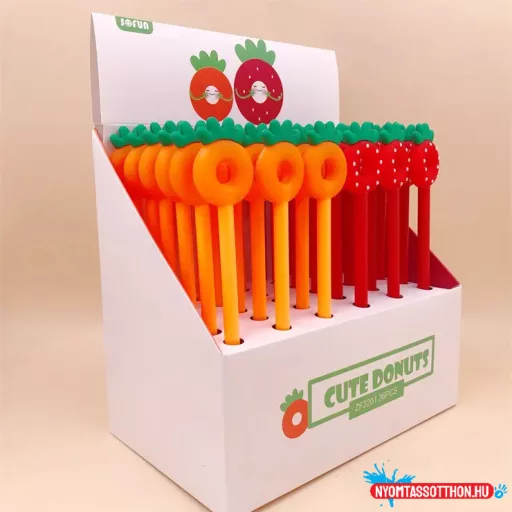 Bájos epres / narancsos fekete zselés toll, 0.5mm