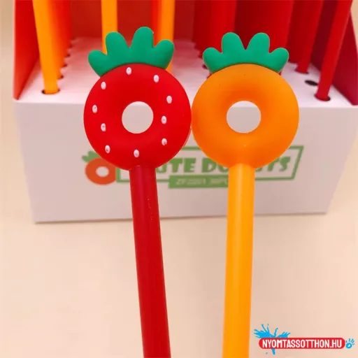 Bájos epres / narancsos fekete zselés toll, 0.5mm