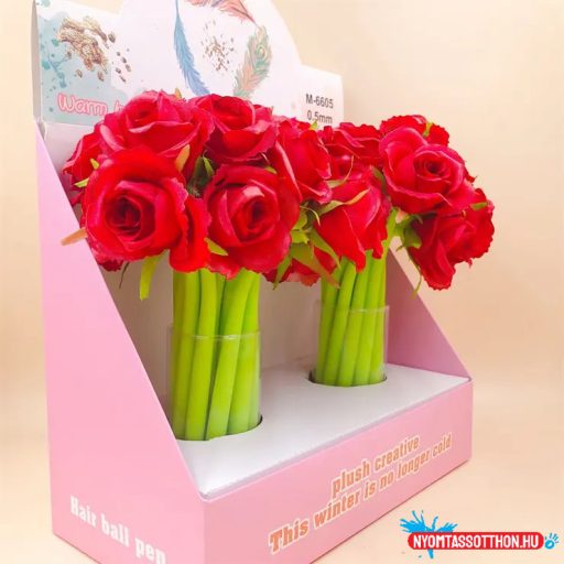 Vörös rózsa fekete zselés toll, 0.5mm
