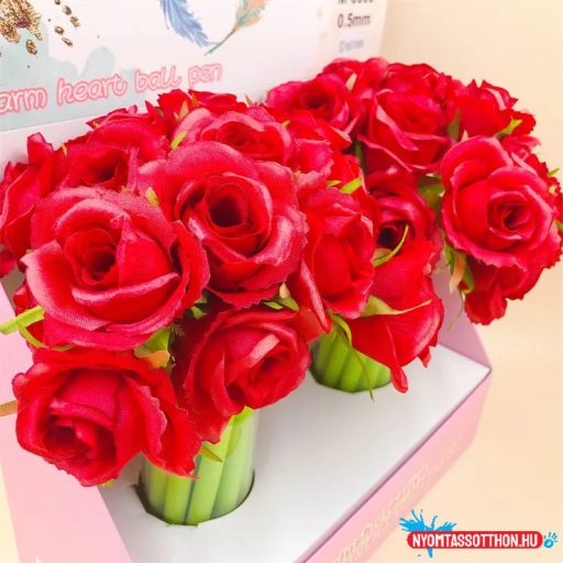 Vörös rózsa fekete zselés toll, 0.5mm