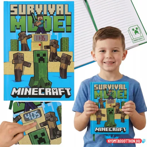 Minecraft Fight A/5 vonalas füzet beépített órával