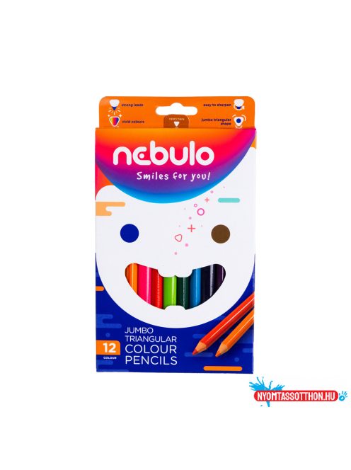 Színes ceruza készlet, háromszög vastag, Nebulo 12 különféle szín