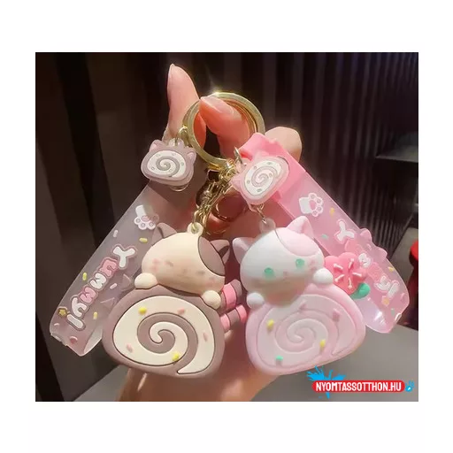 Cuki macska és sütitekercs kulcstartó