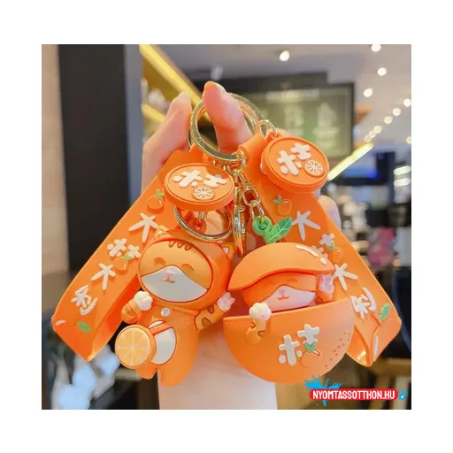 Mandarin Macska Kulcstartó – Cuki Szilikon Szíjjal